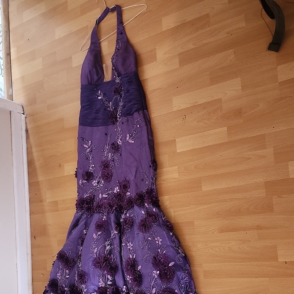 MNM Conture Chic Purple Floral Halter Gown